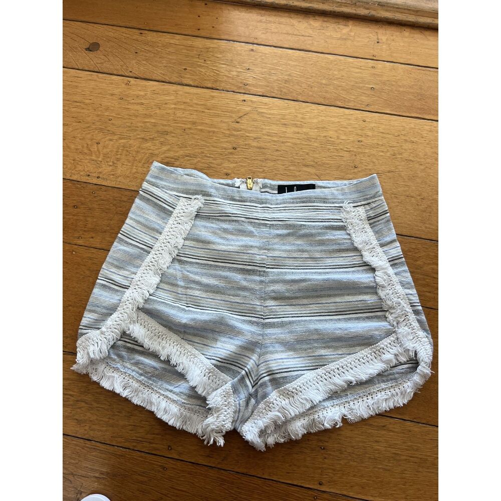 Lulus Savvy Blue and White Striped Fringe Shorts, Size S